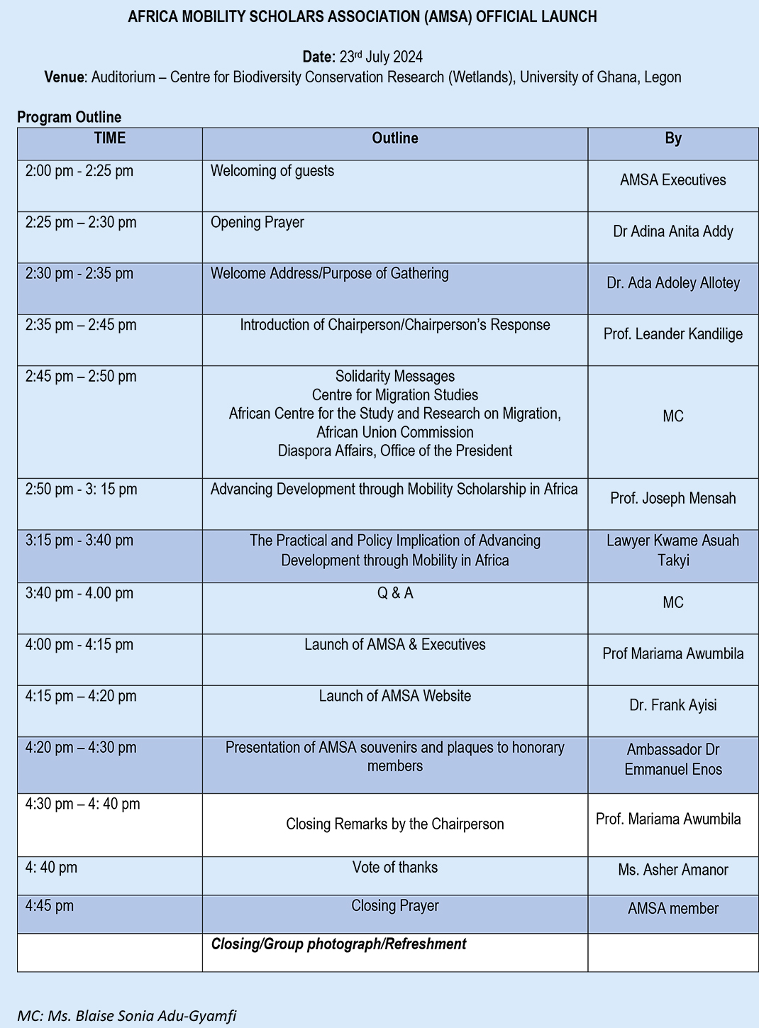 Program outline | AMSA official launch – African Mobility Scholars ...